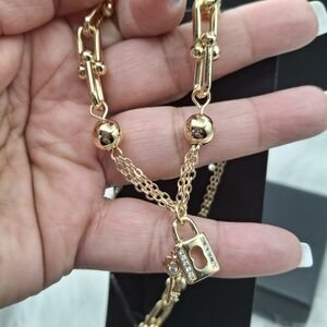 Elegant Gold Chain Necklace with Lock Pendant , It Is A Set